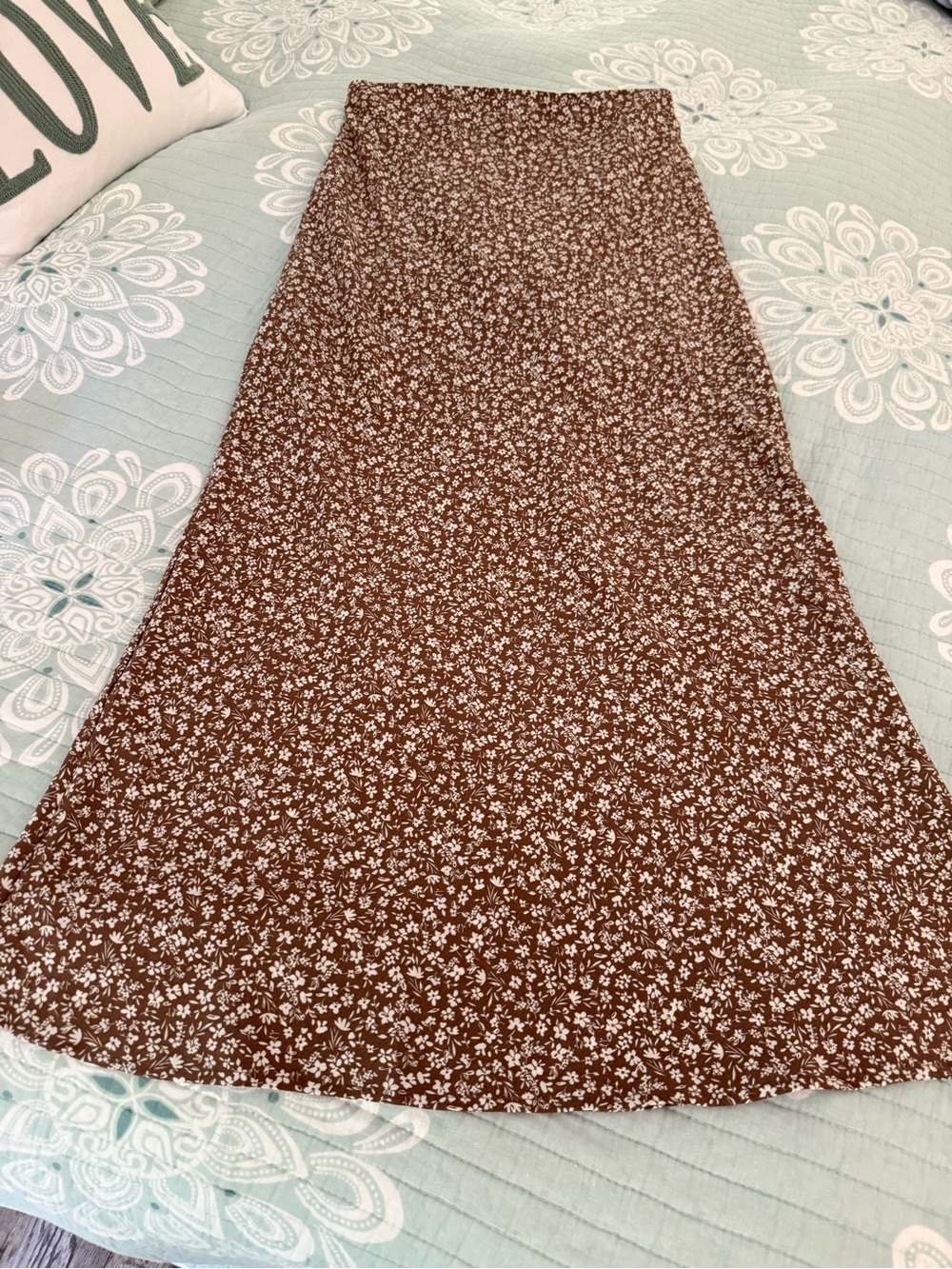 Altr’d State Brown and White Floral Maxi Skirt